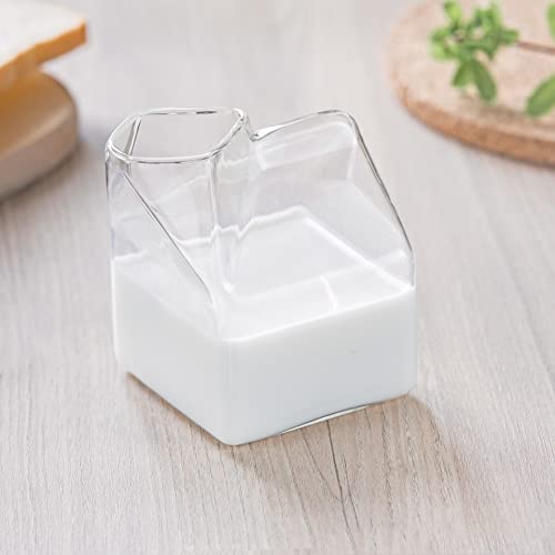dodococa Glass Milk Carton Creamer Pitcher Cute Clear Kawaii Milk Carton Cup Mini Creamer Pitcher Container 12 Oz, 1Pcs - Image 3
