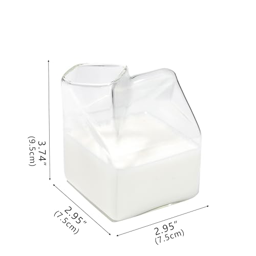dodococa Glass Milk Carton Creamer Pitcher Cute Clear Kawaii Milk Carton Cup Mini Creamer Pitcher Container 12 Oz, 1Pcs - Image 4
