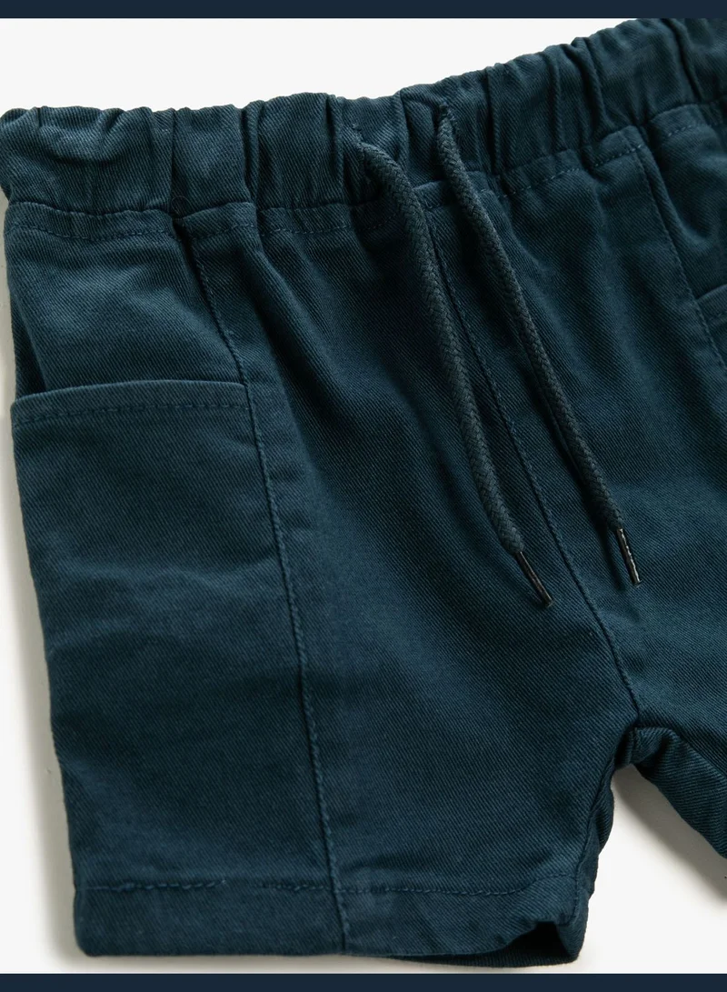KOTON Cotton Shorts Pocket Detail Drawstring Elastic Waistband