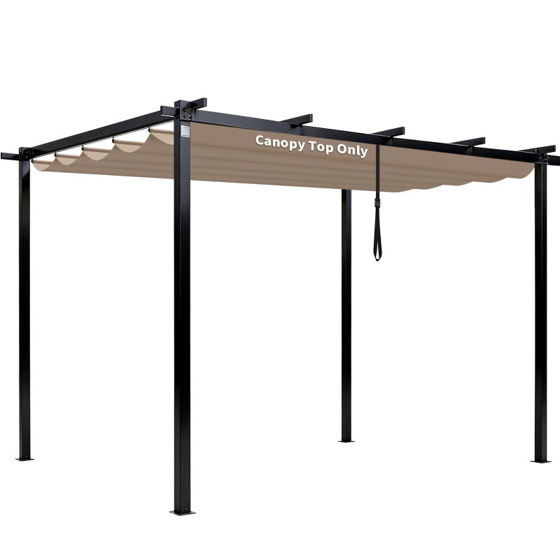 Mrsenloi غطاء ظل برغولا 10' × 10' للخارجية، قماش متين قابل للسحب، استبدال الجزء العلوي فقط، ظل شمس للخارج (بيج) - Image 1