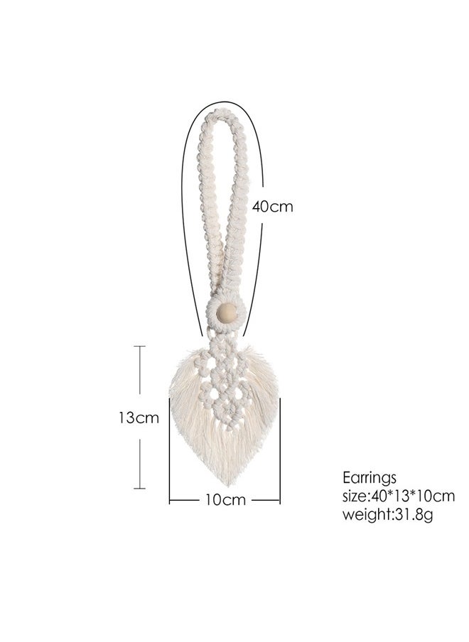 yongsheng Curtain Tiebacks Hand Knitting Cotton Curtain Holdbacks with Adjustable Natural Wooden Bead Double Leaves Farmhouse Theme Curtain Tie Backs for Indoor Outdoor Drapes Decorative  - Image 5