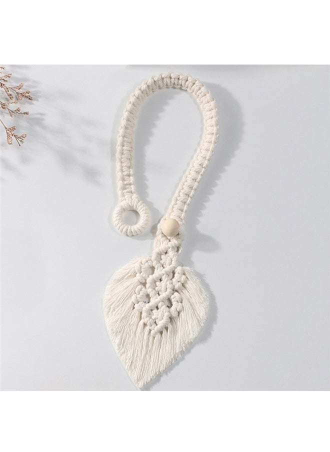yongsheng Curtain Tiebacks Hand Knitting Cotton Curtain Holdbacks with Adjustable Natural Wooden Bead Double Leaves Farmhouse Theme Curtain Tie Backs for Indoor Outdoor Drapes Decorative  - Image 4