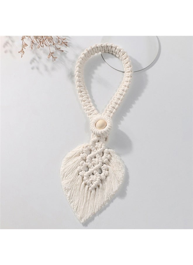 yongsheng Curtain Tiebacks Hand Knitting Cotton Curtain Holdbacks with Adjustable Natural Wooden Bead Double Leaves Farmhouse Theme Curtain Tie Backs for Indoor Outdoor Drapes Decorative  - Image 3