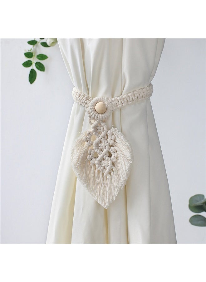 yongsheng Curtain Tiebacks Hand Knitting Cotton Curtain Holdbacks with Adjustable Natural Wooden Bead Double Leaves Farmhouse Theme Curtain Tie Backs for Indoor Outdoor Drapes Decorative  - Image 2