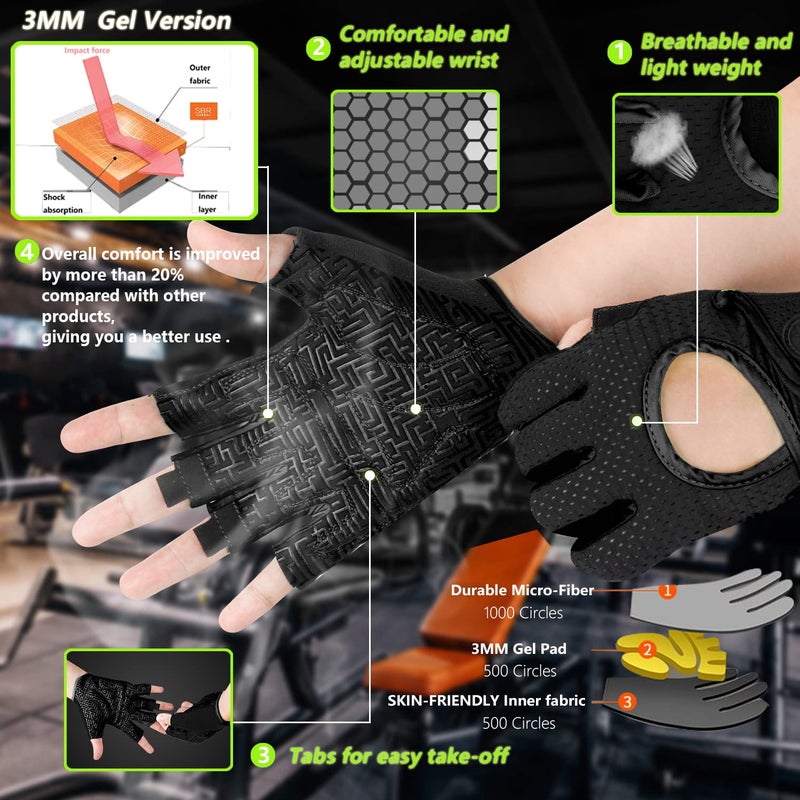 MOREOK Workout Gloves for Men/Women- [3/4 Finger] [Curved Open Back] Weight Lifting Gloves Gym Gloves for Weightlifting,Exercise,Training,Pull ups,Fitness and Rowing -L - Image 2