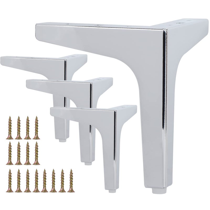 4 inch Metal Furniture Legs La Vane Set of 4 Modern Iron Diamond Triangle Furniture Feet DIY Replacement Chrome for Cabinet Cupboard Sofa Couch Chair Ottoman