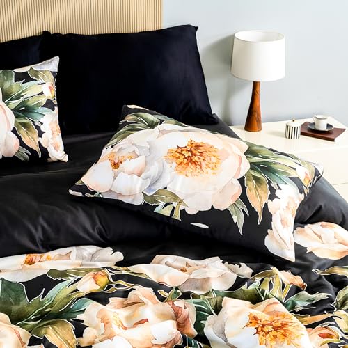 RUSTIQUE LINENS | Digitally Printed with Reactive Ink Tech | 300 TC 100% Organic Cotton Premium Bedsheet Set | Ultra-Soft Satin-Like Finish -Floral Midnight Black - Image 4
