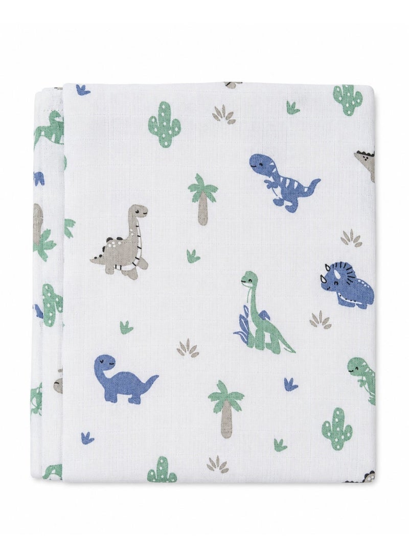 Pack of 3 - Baby Muslin Swaddle Blanket - Soft Cotton Breathable Wrap Multicolor Multi Print - White (100x100 cm) - Image 3