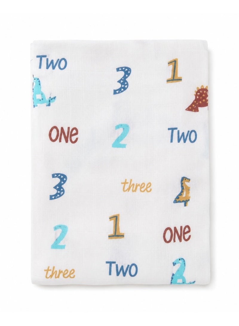 Pack of 3 - Baby Muslin Swaddle Blanket - Soft Cotton Breathable Wrap Multicolor Multi Print - White (100x100 cm) - Image 2