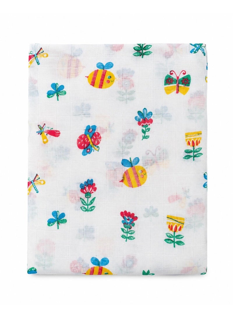 Pack of 3 - Baby Muslin Swaddle Blanket - Soft Cotton Breathable Wrap Multicolor Multi Print - White (100x100 cm) - Image 4