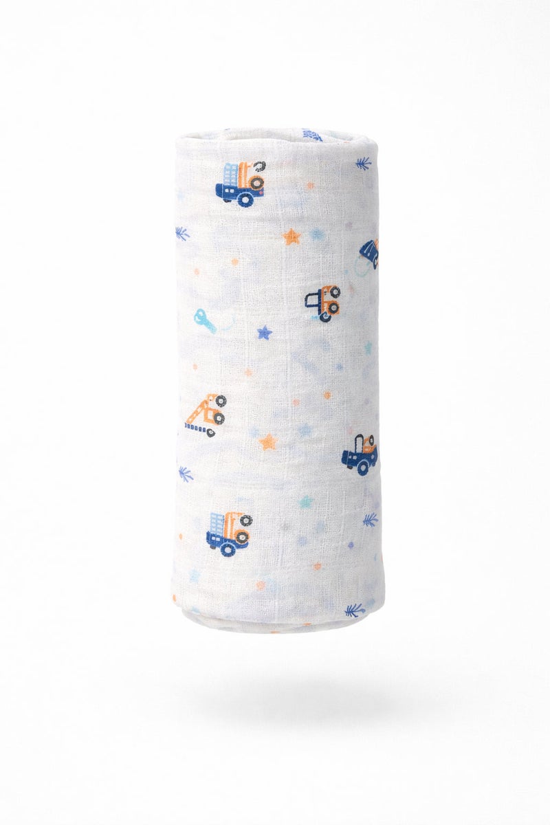 Pack of 3 - Baby Muslin Swaddle Blanket - Soft Cotton Breathable Wrap Multicolor Multi Print - White (100x100 cm) - Image 1