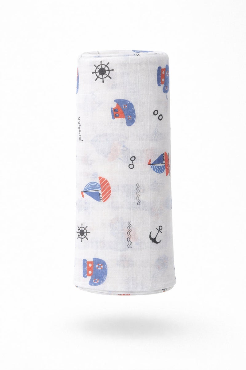 Pack of 3 - Baby Muslin Swaddle Blanket - Soft Cotton Breathable Wrap Multicolor Multi Print - White (100x100 cm) - Image 3