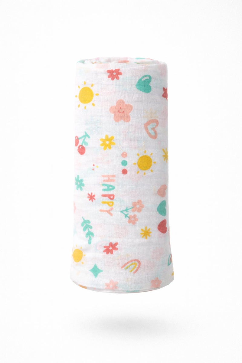 Pack of 3 - Baby Muslin Swaddle Blanket - Soft Cotton Breathable Wrap Multicolor Multi Print - White (100x100 cm) - Image 2