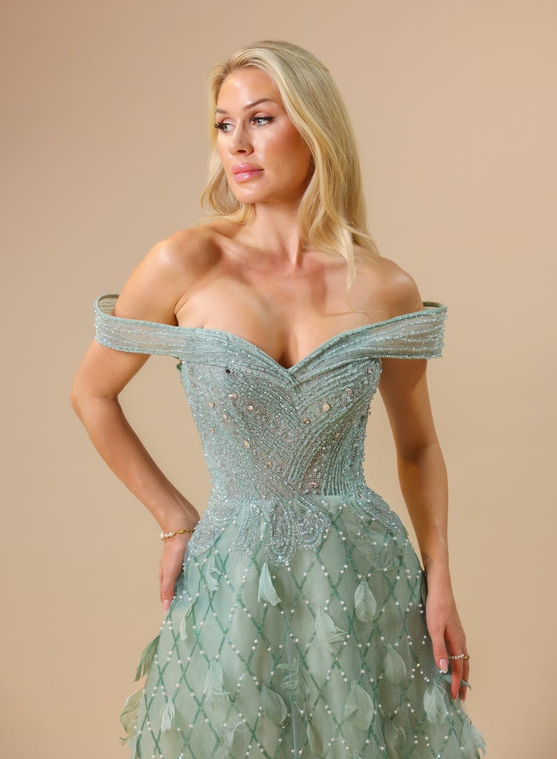 FAIZ COUTURE Glamour Muse Off-Shoulder Gown with Flowing Silhouette - Image 3