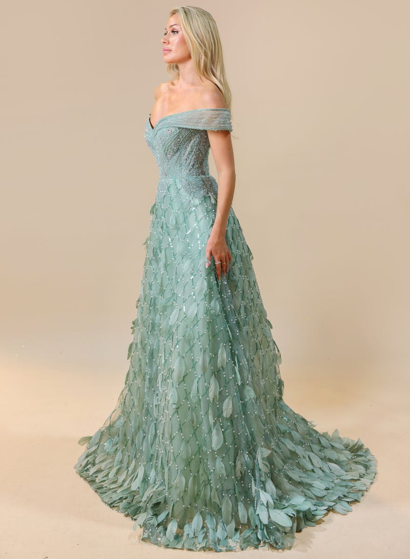 FAIZ COUTURE Glamour Muse Off-Shoulder Gown with Flowing Silhouette - Image 4
