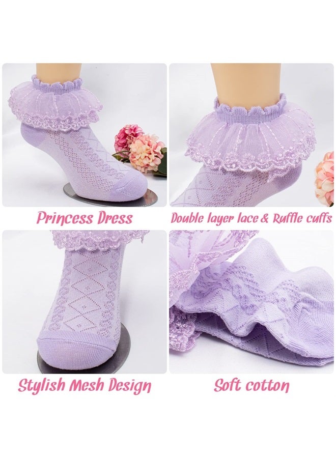 Looching 5 Pairs Toddler Girls Lace Ruffle Socks Baby Kids Eyelet Cotton Frilly Princess Dress Sock Cute Sock for 2-3years