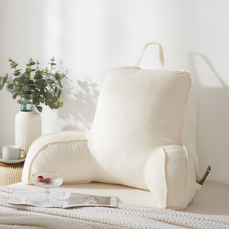 StarAneer Reading Pillow for Sitting in Bed Adult,Back for Bed Sitting Up, Pillow,Backrest Back Support Chair Pillow, College Dorm Essentials for Girls and Boys, Velvet Beige L - Image 1