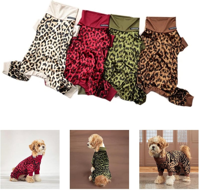 Fleece Lined Velveted Dog Pajamas Full Coverage Animal Print Comfortable Sleepwear Pet for Winter Cold Weather Animal Print Pet - Image 2