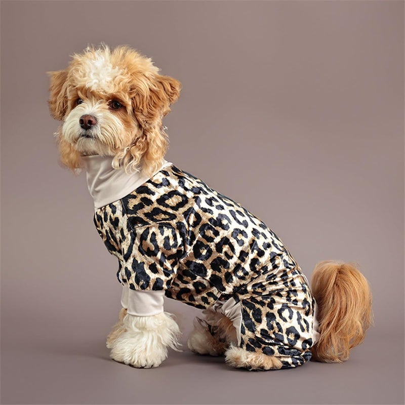 Fleece Lined Velveted Dog Pajamas Full Coverage Animal Print Comfortable Sleepwear Pet for Winter Cold Weather Animal Print Pet - Image 4