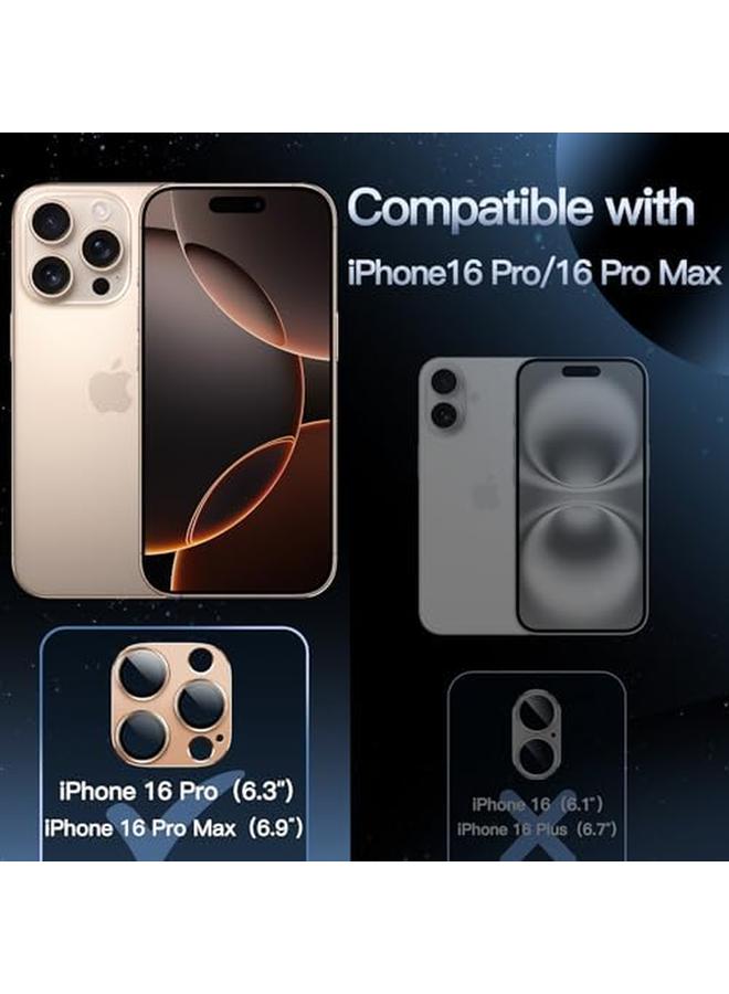 جي تيك واقي عدسة الكاميرا لهاتف آيفون 16 برو 6.3 بوصة وآيفون 16 برو ماكس 6.9 بوصة تغطية كاملة 9H غطاء حلقي من الزجاج المقوى بطبقة معدنية غير لامعة، عبوة واحدة من التيتانيوم الصحراوي - Image 2