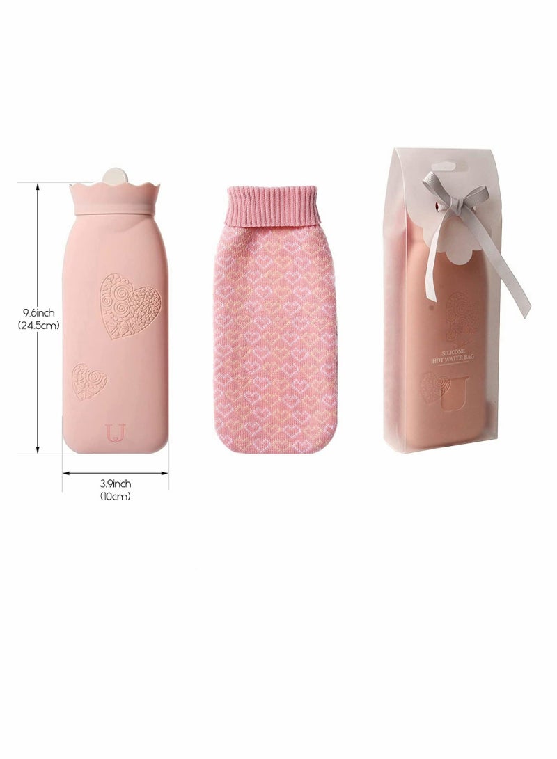 Hot Water Bottle Bag with Knit Cover for Microwave Heating Silicone Hot  Cold Therapies Back Pain   Gift for gi rlfri en d Mather Valen tine's Day Gift Exchange Party Pink Long - Image 5