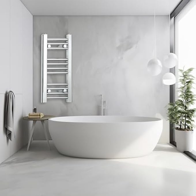 200MM WIDE NARROW SMALL CHROME HEATED TOWEL RAIL STRAIGHT FLAT BATHROOM WARMER RADIATOR RACK CENTRAL HEATING (200MM WIDE X 600MM HIGH) - Image 1