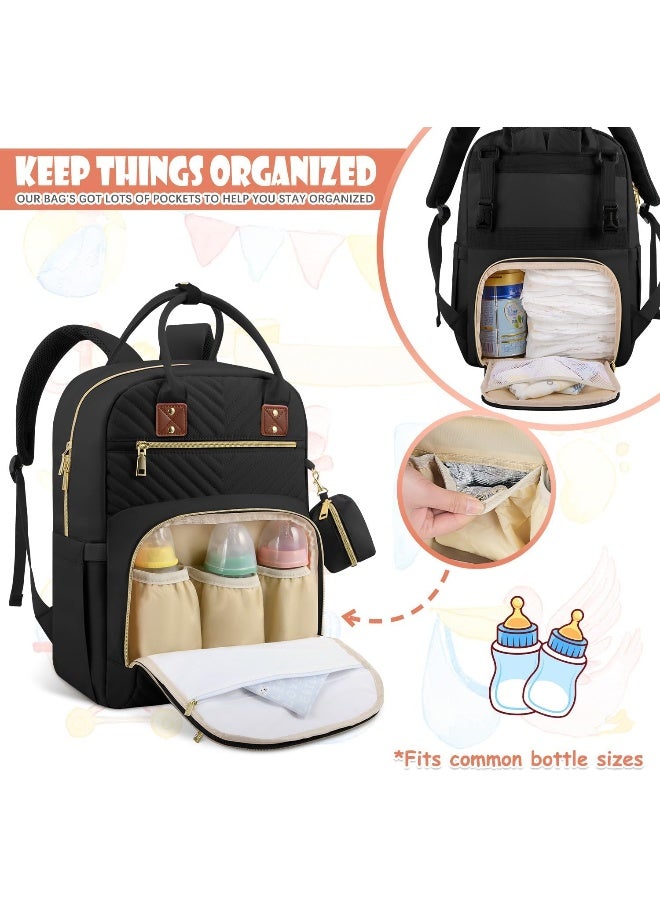 Tenot Baby Diaper Bag Backpack, Travel Diaper Bags for Baby Girl Boy Large Capacity Baby Bag Backpack for Women Black - Image 4