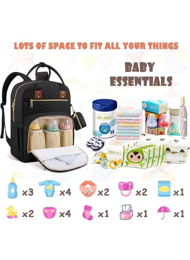 Tenot Baby Diaper Bag Backpack, Travel Diaper Bags for Baby Girl Boy Large Capacity Baby Bag Backpack for Women Black - Image 2