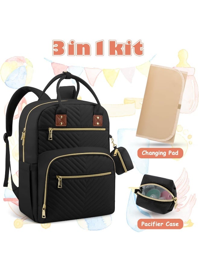 Tenot Baby Diaper Bag Backpack, Travel Diaper Bags for Baby Girl Boy Large Capacity Baby Bag Backpack for Women Black - Image 3