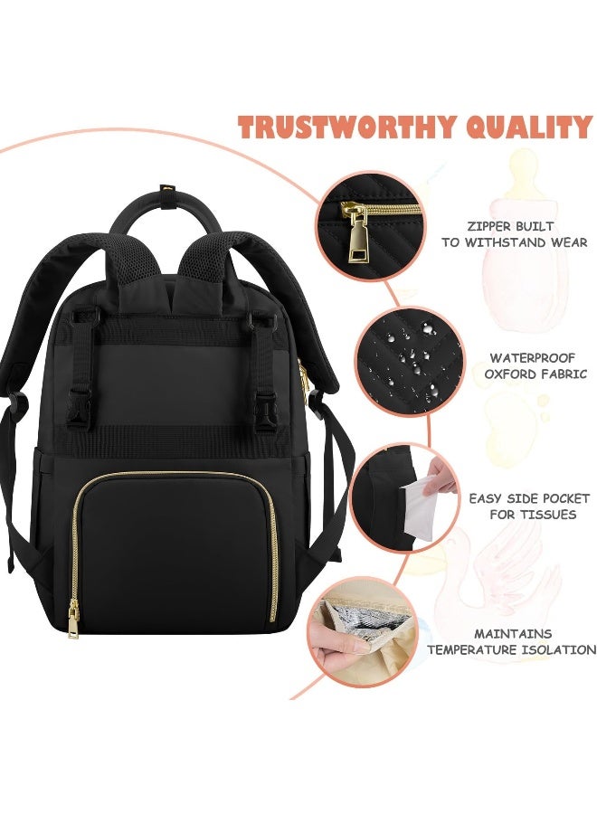 Tenot Baby Diaper Bag Backpack, Travel Diaper Bags for Baby Girl Boy Large Capacity Baby Bag Backpack for Women Black - Image 5