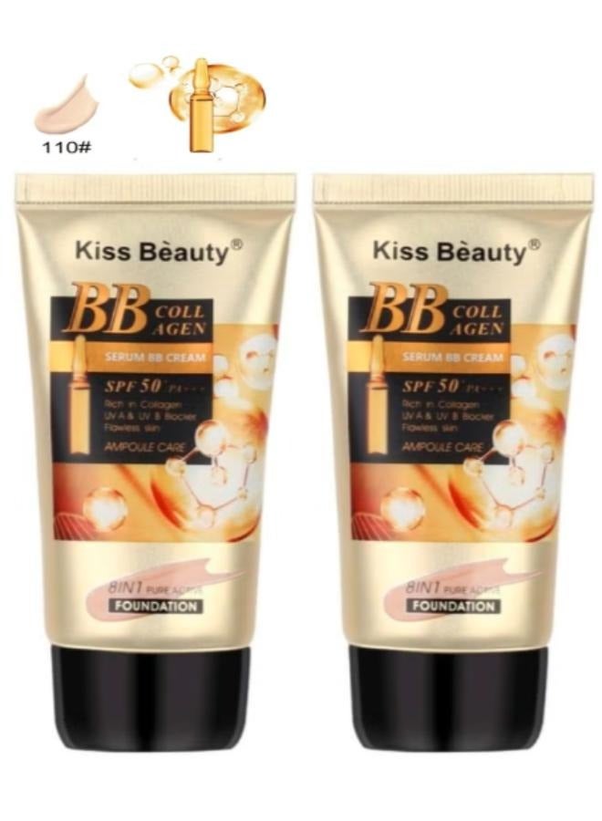 Kiss Beauty 2 Packs of Kiss Beauty Collagen Foundation SPF 50+ 8 in 1 Active & Pure #110 65ml  - Image 1