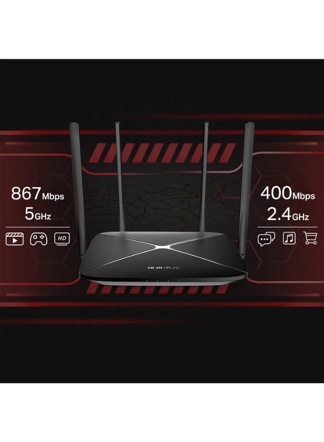 MERCUSYS AC1300 Dual-Band Wi-Fi Gigabit Router
SPEED: 400 Mbps at 2.4 GHz + 867 Mbps at 5 GHz
SPEC: 4× Fixed External Antennas, 3× Gigabit LAN Ports, 1× Gigabit WAN Port
FEATURE: MERCUSYS APP, Router/Access Point Mode, WPS/Reset Button, IPTV, IPv6, Smart Connect, Beamforming, MU-MIMO, Parental Controls, Guest Network, TR-069, ISP Preset (Agile Config), Aginet ACS, Superadmin, EasyMesh Black - Image 4