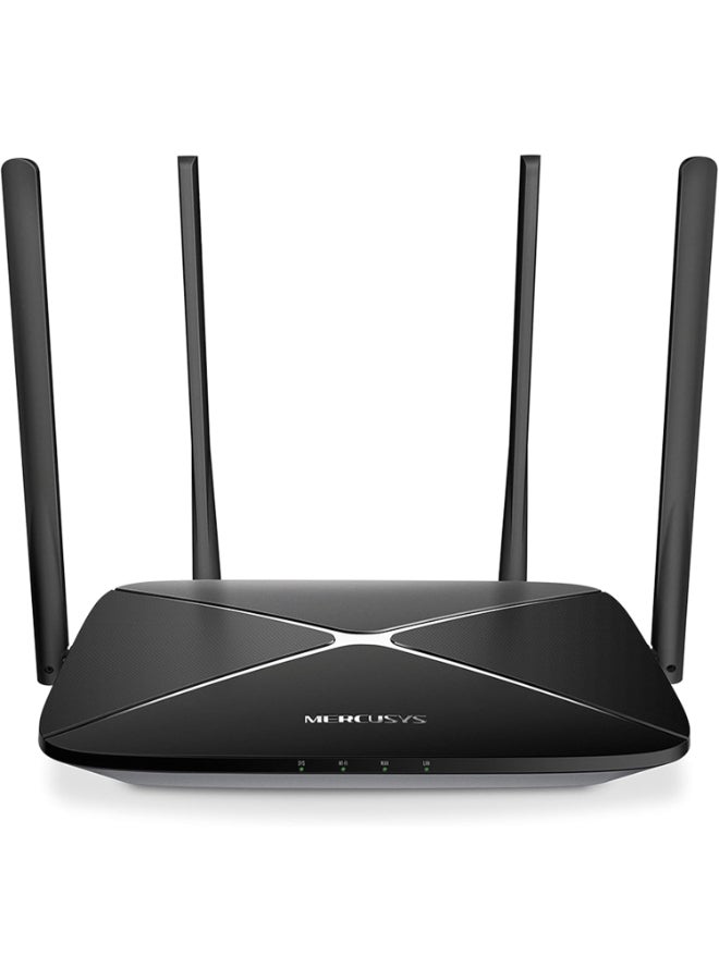 MERCUSYS AC1300 Dual-Band Wi-Fi Gigabit Router
SPEED: 400 Mbps at 2.4 GHz + 867 Mbps at 5 GHz
SPEC: 4× Fixed External Antennas, 3× Gigabit LAN Ports, 1× Gigabit WAN Port
FEATURE: MERCUSYS APP, Router/Access Point Mode, WPS/Reset Button, IPTV, IPv6, Smart Connect, Beamforming, MU-MIMO, Parental Controls, Guest Network, TR-069, ISP Preset (Agile Config), Aginet ACS, Superadmin, EasyMesh Black - Image 1