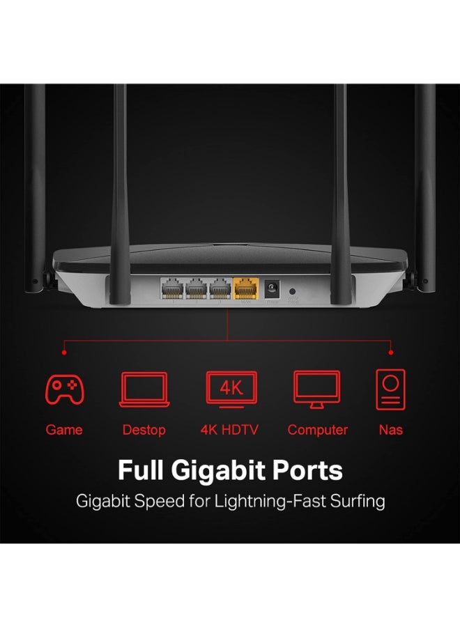 MERCUSYS AC1300 Dual-Band Wi-Fi Gigabit Router
SPEED: 400 Mbps at 2.4 GHz + 867 Mbps at 5 GHz
SPEC: 4× Fixed External Antennas, 3× Gigabit LAN Ports, 1× Gigabit WAN Port
FEATURE: MERCUSYS APP, Router/Access Point Mode, WPS/Reset Button, IPTV, IPv6, Smart Connect, Beamforming, MU-MIMO, Parental Controls, Guest Network, TR-069, ISP Preset (Agile Config), Aginet ACS, Superadmin, EasyMesh Black - Image 3