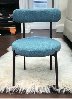 Wooden Twist Wooden Twist Round Upholstered Boucle Dining Room Chair Mid-Century Modern Kitchen Chairs Curved Backrest Chairs for Dining Room Black Metal Legs  - Image 1