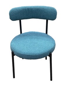 Wooden Twist Wooden Twist Round Upholstered Boucle Dining Room Chair Mid-Century Modern Kitchen Chairs Curved Backrest Chairs for Dining Room Black Metal Legs  - Image 2