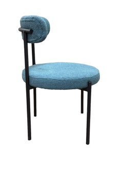 Wooden Twist Wooden Twist Round Upholstered Boucle Dining Room Chair Mid-Century Modern Kitchen Chairs Curved Backrest Chairs for Dining Room Black Metal Legs  - Image 4