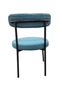 Wooden Twist Wooden Twist Round Upholstered Boucle Dining Room Chair Mid-Century Modern Kitchen Chairs Curved Backrest Chairs for Dining Room Black Metal Legs  - Image 5