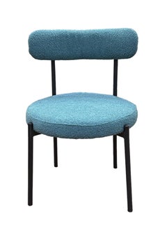 Wooden Twist Wooden Twist Round Upholstered Boucle Dining Room Chair Mid-Century Modern Kitchen Chairs Curved Backrest Chairs for Dining Room Black Metal Legs  - Image 3
