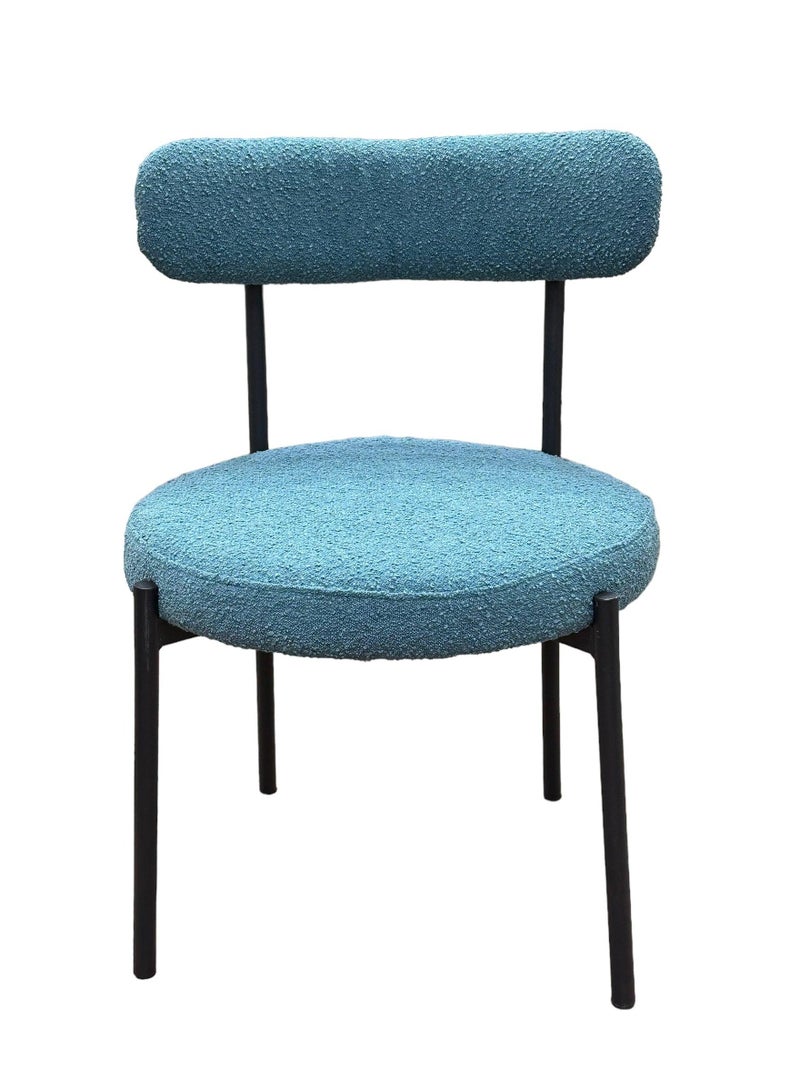 Wooden Twist Wooden Twist Round Upholstered Boucle Dining Room Chair Mid-Century Modern Kitchen Chairs Curved Backrest Chairs for Dining Room Black Metal Legs  - Image 3