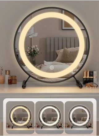 40cm Round Black Makeup Mirror with 3 Light Modes LED Table Mirror Lighted Vanity Mirror - pzsku/Z09BB6C24DECABDEE088FZ/45/_/1712123846/edbe0093-9584-486d-afd9-c8c9ba598f3c