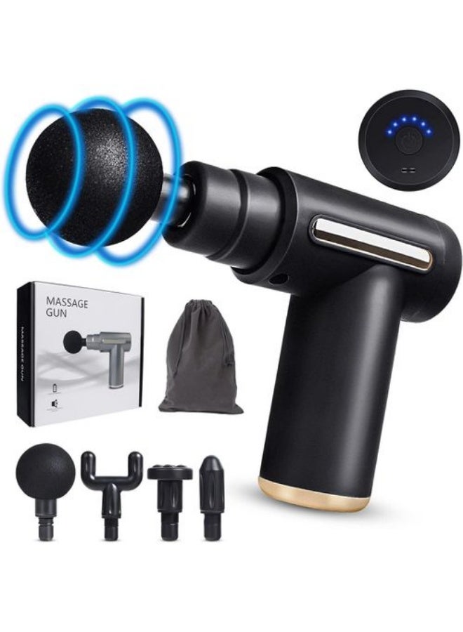 جهاز تدليك العضلات الصغير، مسدس محمول هادئ بست سرعات وأربعة رؤوس تدليك، مزود بمنفذ شحن USB-C، لتدليك اليد والساق والرقبة والكتف - Image 1