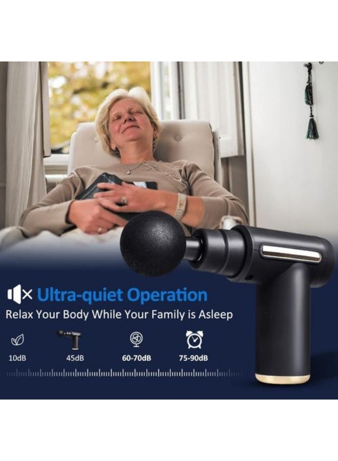 جهاز تدليك العضلات الصغير، مسدس محمول هادئ بست سرعات وأربعة رؤوس تدليك، مزود بمنفذ شحن USB-C، لتدليك اليد والساق والرقبة والكتف - Image 2
