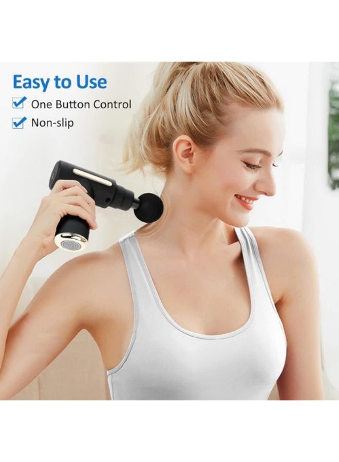 جهاز تدليك العضلات الصغير، مسدس محمول هادئ بست سرعات وأربعة رؤوس تدليك، مزود بمنفذ شحن USB-C، لتدليك اليد والساق والرقبة والكتف - Image 3