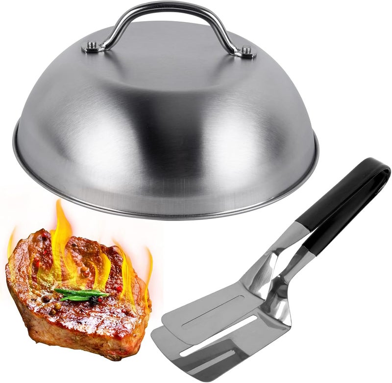 EBIEFLY 9” Blackstone Basting Cover Lid Dome for Griddle Cooking Basting, Griddle Accessories for Enhanced Flavor and Steaming Vegetables + 9.7" Spatula Steak Grill Tongs for Flipping Barbecue - Image 1