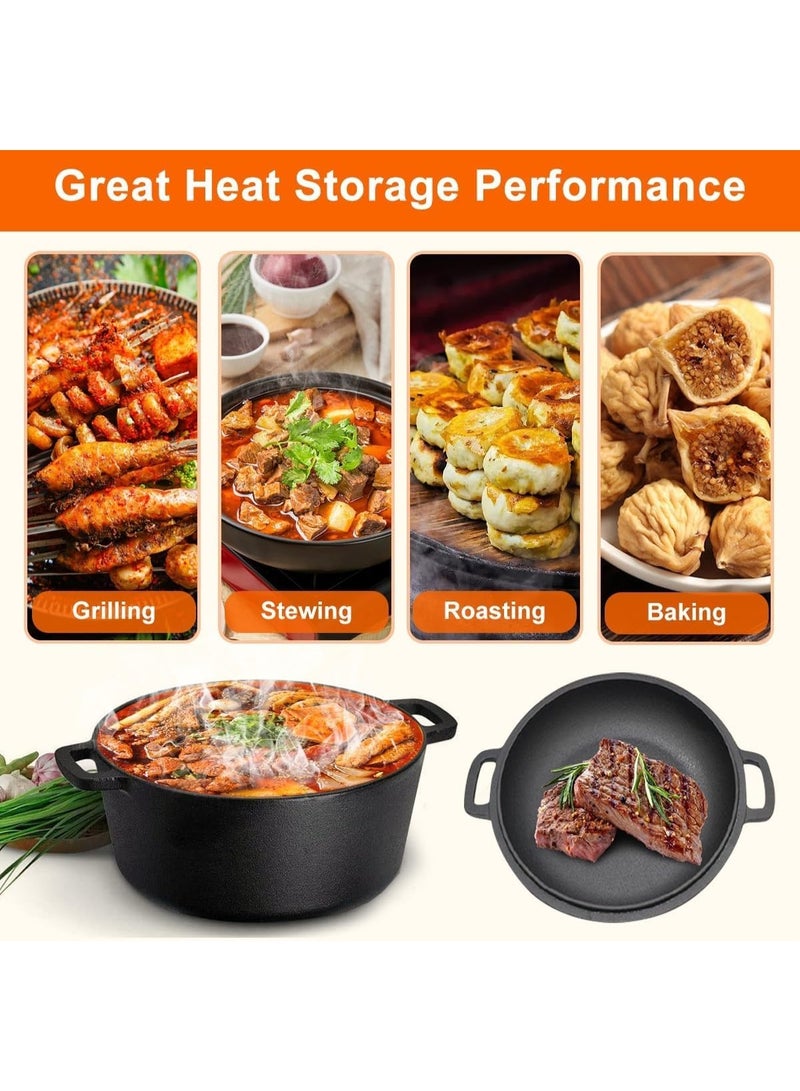 MostNow فرن من الحديد الزهر مع غطاء من MostNow، طباخ مزدوج الاستخدام، مقلاة غير لاصقة، مجموعة أواني طهي ومقالي، طاجن مع غطاء ومقبض للتخييم، أواني طهي للشواء - Image 3