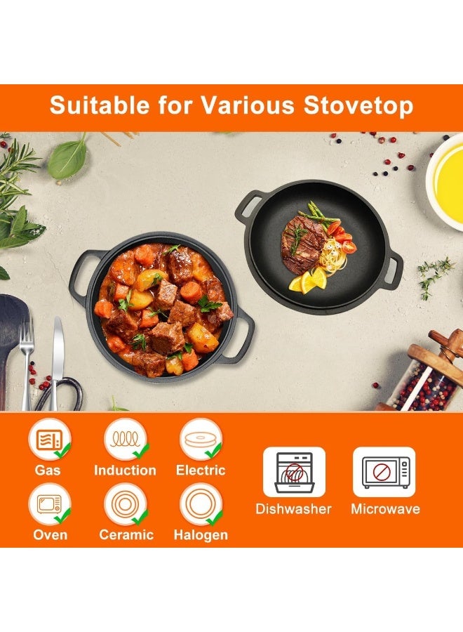 MostNow فرن من الحديد الزهر مع غطاء من MostNow، طباخ مزدوج الاستخدام، مقلاة غير لاصقة، مجموعة أواني طهي ومقالي، طاجن مع غطاء ومقبض للتخييم، أواني طهي للشواء - Image 4