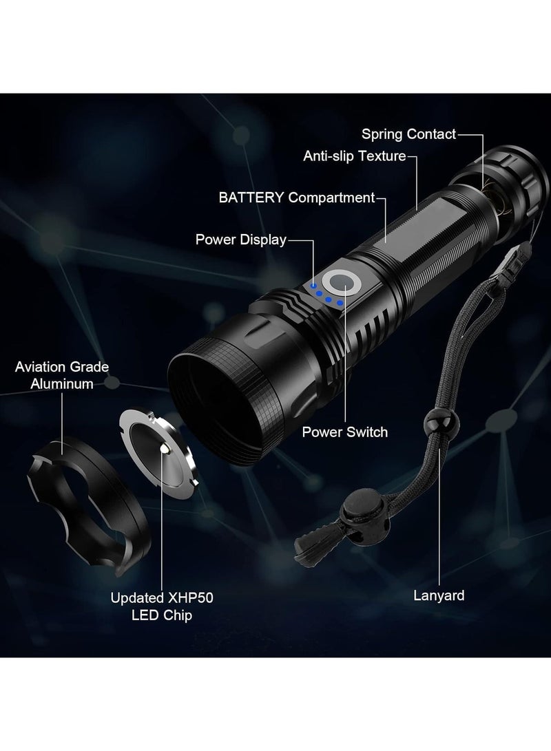 DRIZO Rechargeable LED Flashlight, 990,000 Lumens Super Bright Powerful Flashlight with 5 Modes, IPX6 Waterproof Flashlight for Home, Water Resistant, Adjustable Focus Night Working & Camping  - Image 2