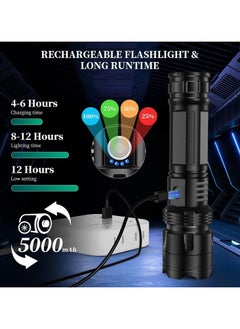 DRIZO Rechargeable LED Flashlight, 990,000 Lumens Super Bright Powerful Flashlight with 5 Modes, IPX6 Waterproof Flashlight for Home, Water Resistant, Adjustable Focus Night Working & Camping  - Image 3