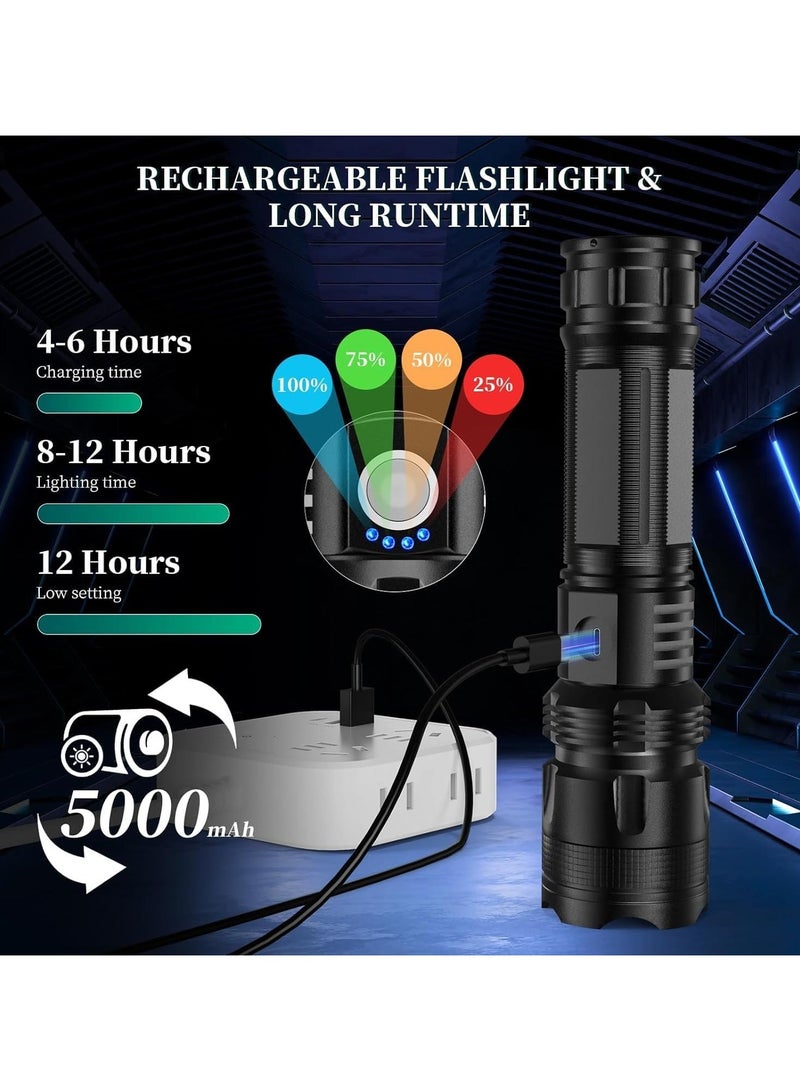DRIZO Rechargeable LED Flashlight, 990,000 Lumens Super Bright Powerful Flashlight with 5 Modes, IPX6 Waterproof Flashlight for Home, Water Resistant, Adjustable Focus Night Working & Camping  - Image 3